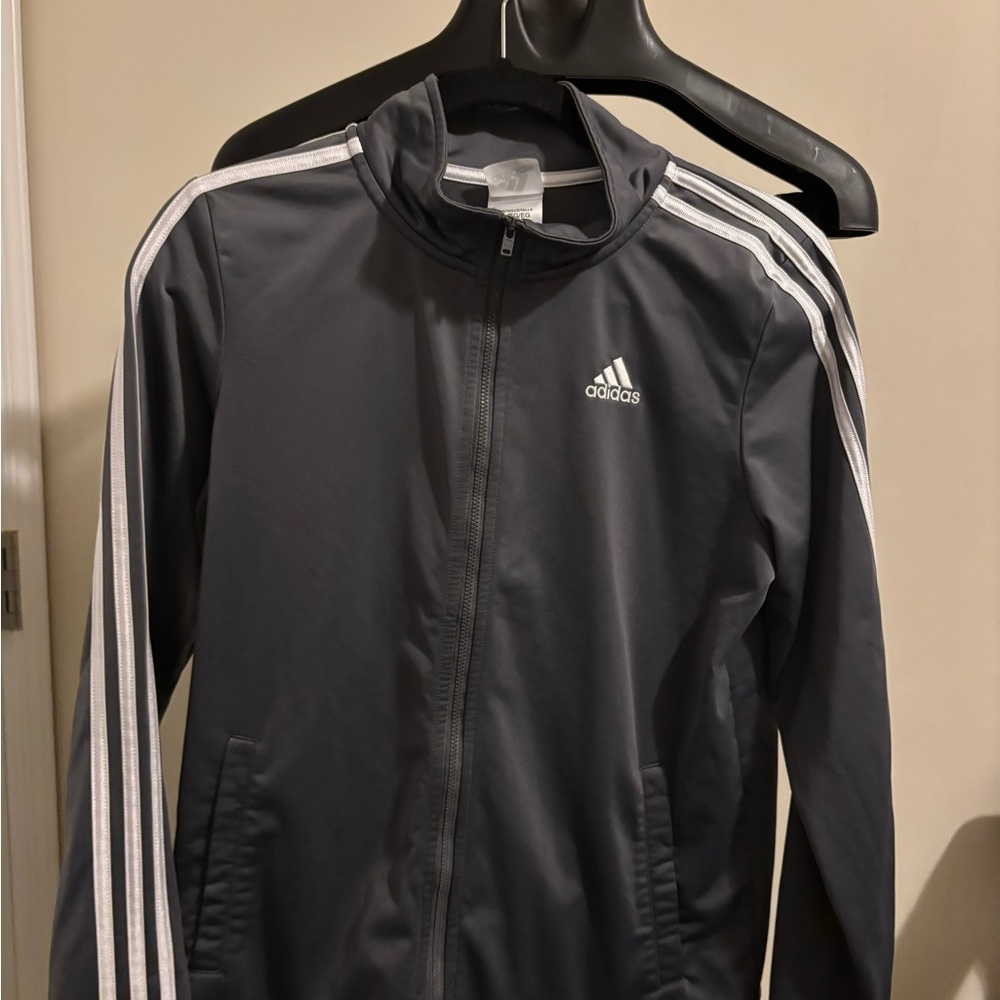 Adidas Gray Track Jacket with White Stripes